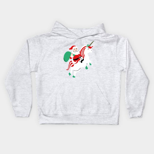 Santa On Flying Unicorn Funny Christmas Gift Kids Hoodie by Merchweaver